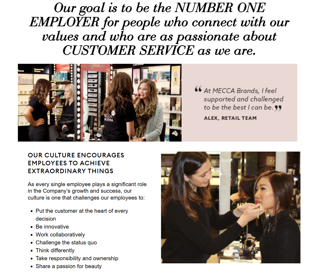 Archived MECCA webpage capture describing an employer goal, employee support and cultural expectations
